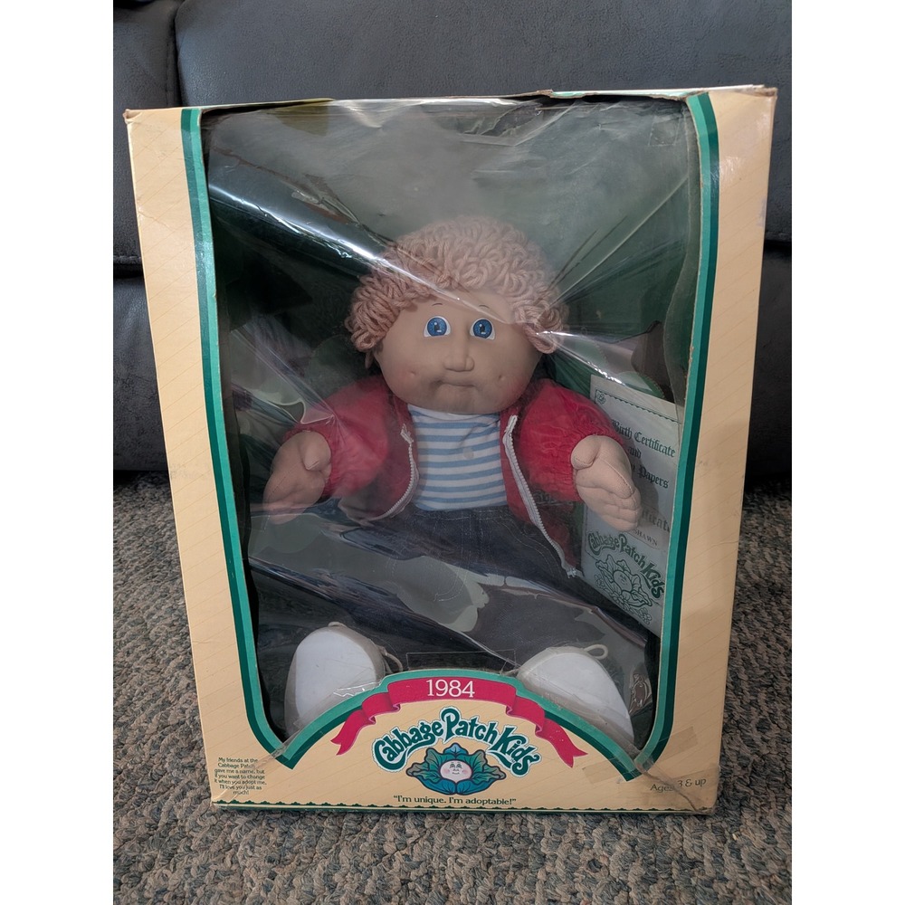Vintage 1984 Cabbage Patch Kids Mervin Shawn Boy Doll Red Jacket In Box NIB